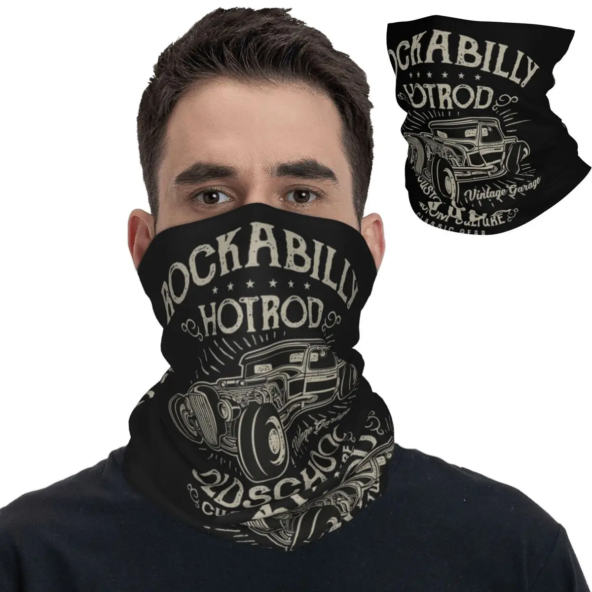 Hotrod 50s Old Cars Rockabilly Bandana Neck Cover Rock And Roll Wrap Scarf Multifunctional Balaclava Hiking Adult Windproof