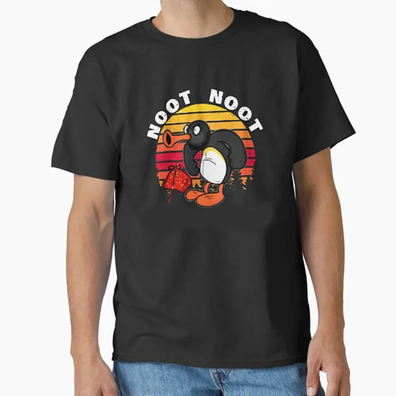 

0330 Noot Noot Pingu Meme Gift t shirt for men Funny cartoon Graphic Clothes 100% cotton printed Y2K clothing Large size tee