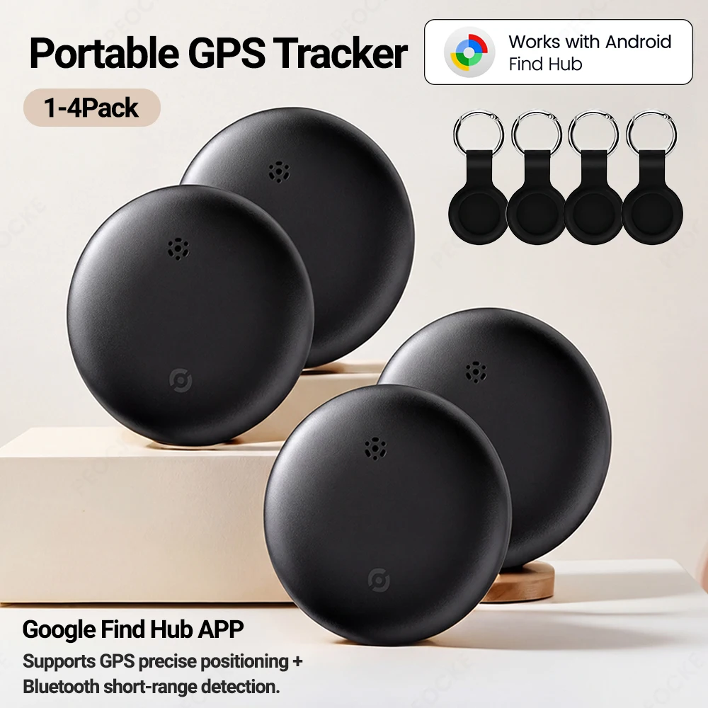 Etiquetas Inteligentes Android Smart Tracker (Paquete de 1-4), con Fundas de Silicona, Funciona con Google Find Hub, Localizador GPS Antipérdida para Llaves y Equipaje