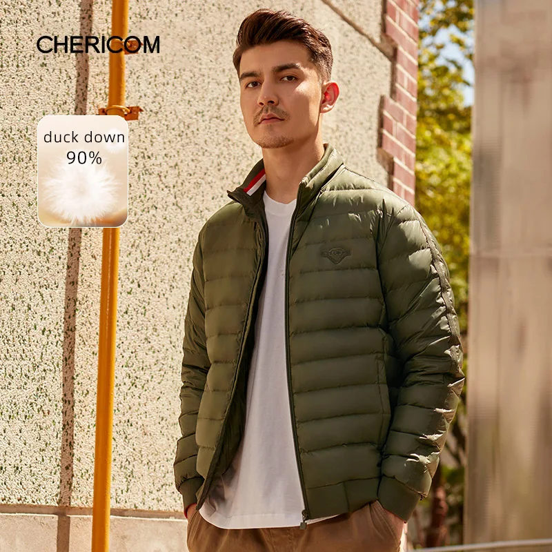 Chericom Men's Down Coats Thickened Warm Down Jacket Overcoat Duck Down Fashion Stand Collar Printing Waterproof Jackets 279506