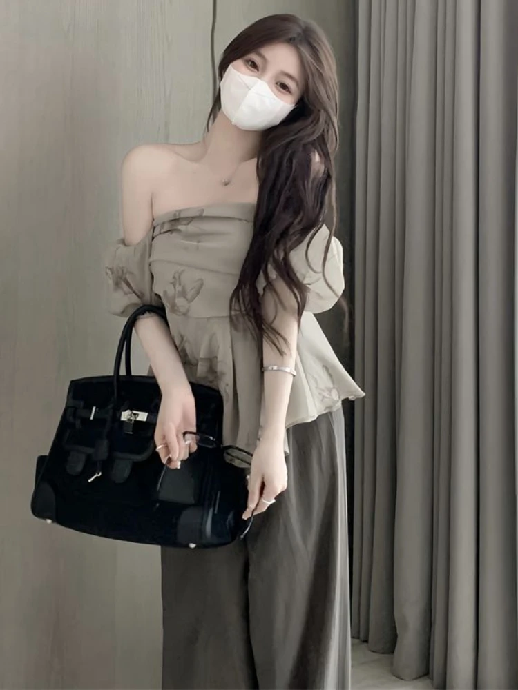 Blouses Women Flowers Folds Simple Daily Creativity Basics Korean Style Sweet Charming Elegant Popular Age-reducing Personality