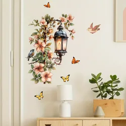Colorful Flower Pendant Lamp Bird Wall Sticker For Bedroom Living Room Entrance Home Background Decoration Self-adhesive