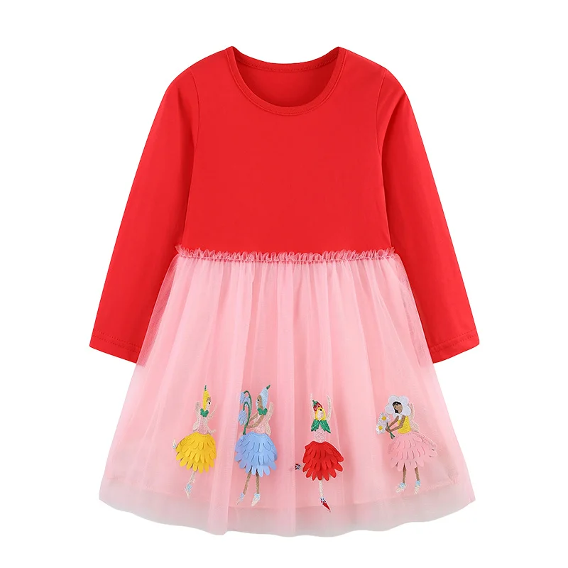 2-7T New Arrivals Girls Dresses  Long Sleeve Dancing Girls Children's Autumn Spring Kids Clothes Birthday Toddler Kids Frocks