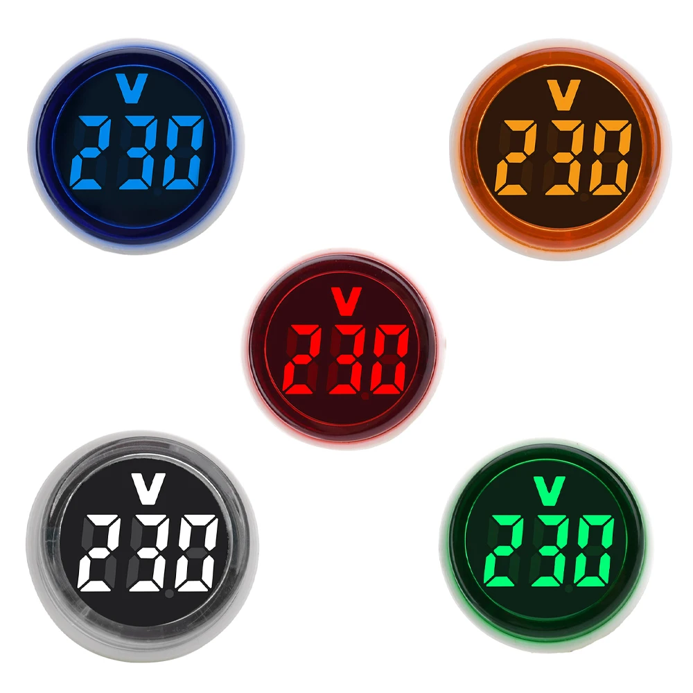 AC 220V 30mm Circular European Plug LED Digital Display AC Voltmeter Indicator Light Measurement range: 50~500V