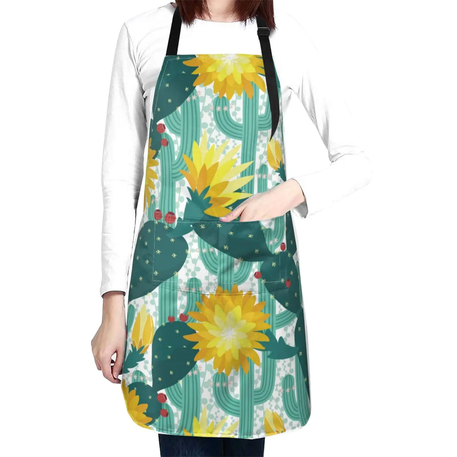 

Succulent Plants Aprons Cactus Aprons with Pockets and Adjustable Cute Apron for Gardening Cooking Kitchen