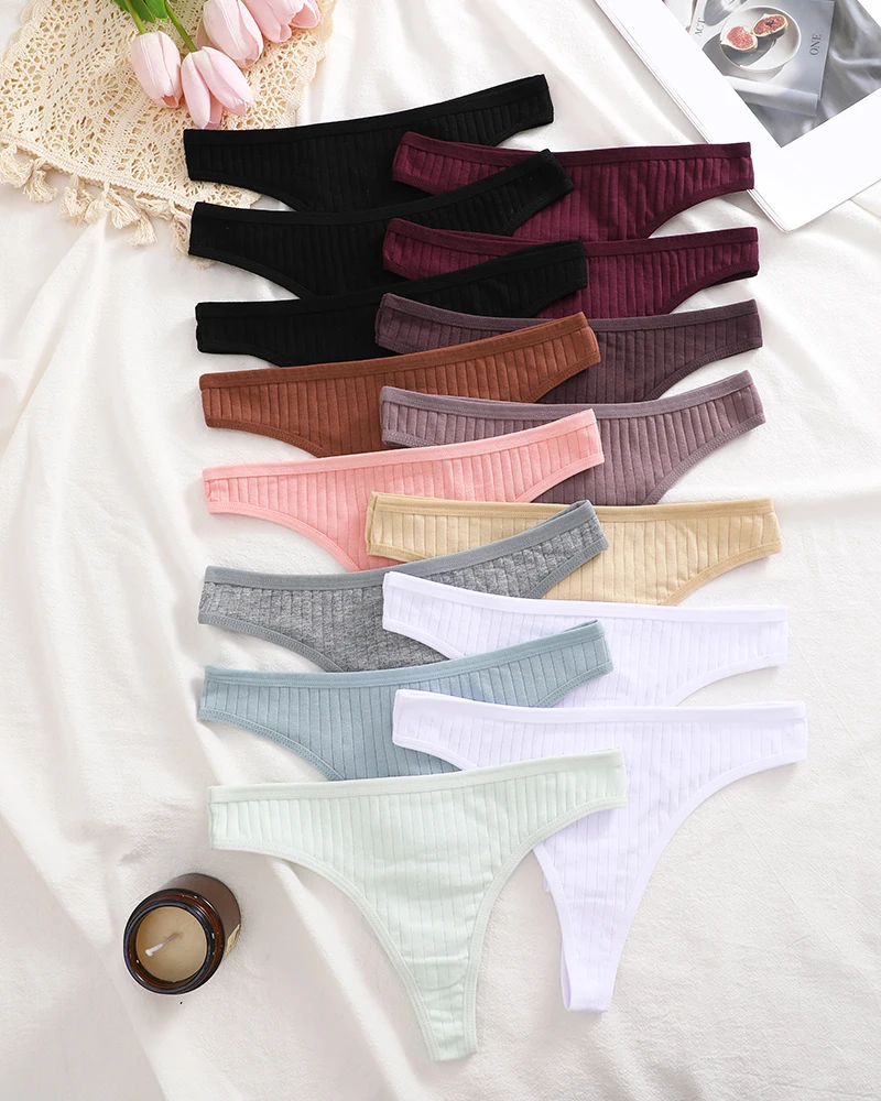 15Pcs Baumwolle Höschen G-String Frauen Höschen Sexy Unterwäsche Weibliche Dessous Tanga Slip für Frau Einfarbig Intime Pantys