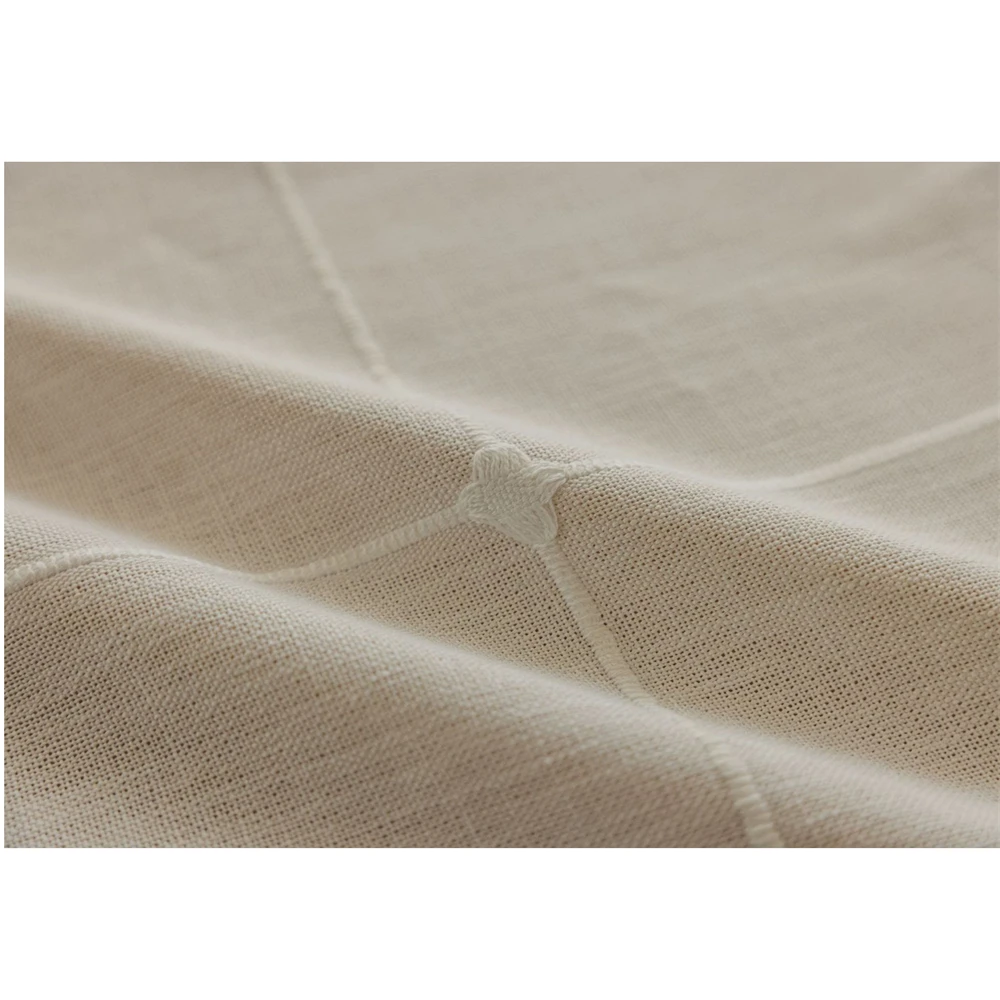 White Large Rectangle Embroidery Solid Tablecloth Cotton Linen Blend Dust-Proof Table Cover for Kitchen Dinning Tabletop Decor