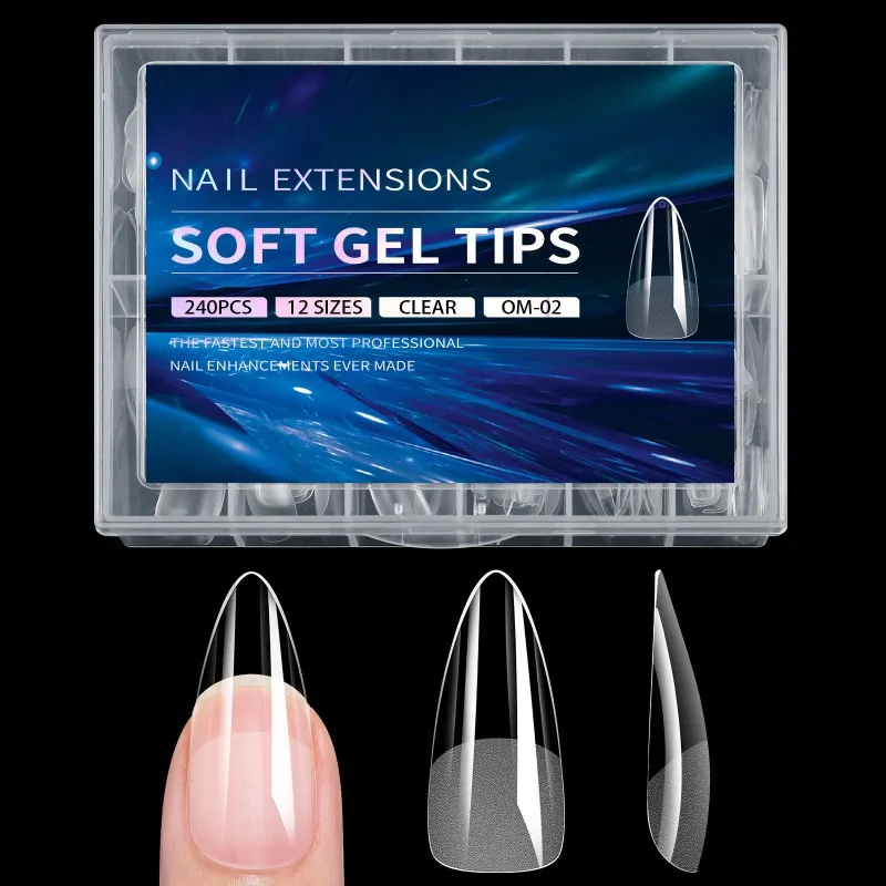 240 piezas de puntas de uñas de gel suave, uñas falsas semi mate, estilo francés, ataúd, almendra, cápsulas de cobertura completa, herramientas de extensión 5