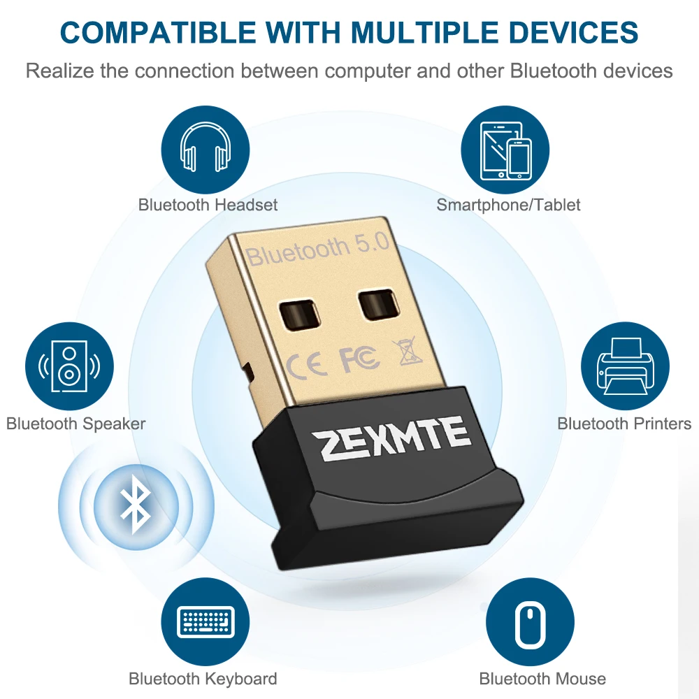 Zexmte-adaptador USB Bluetooth 8/7 para PC, receptor de Audio para auriculares, altavoz y ratón, Windows 11/10/5,1