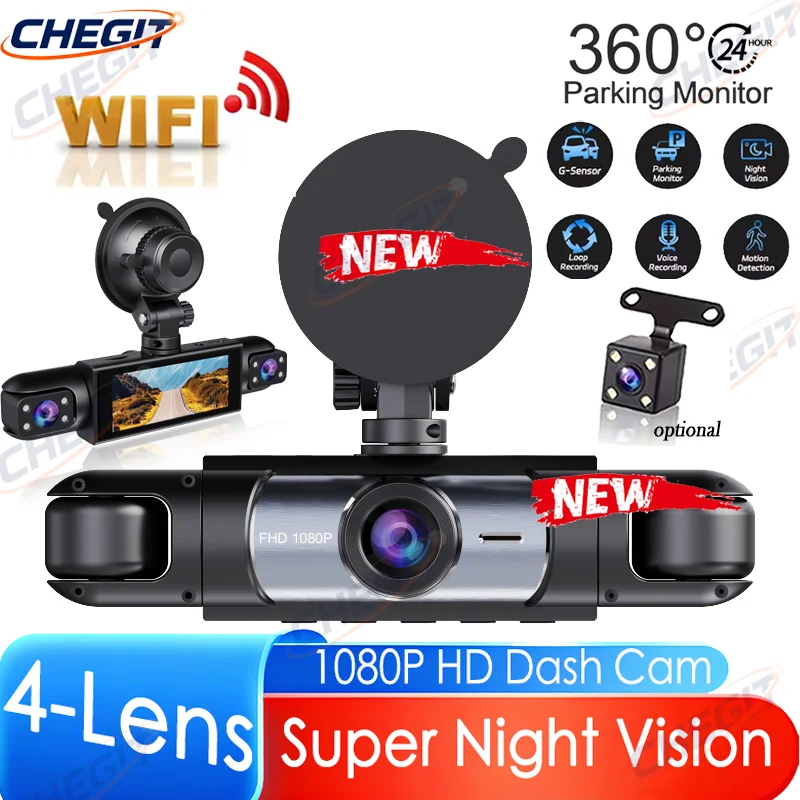 

1080P Video Recorder WIFI Car DVR Front Rear View Camera Night Vision Black Box Car Accessories 4Camera Dash Cam 3cam Car Camera
