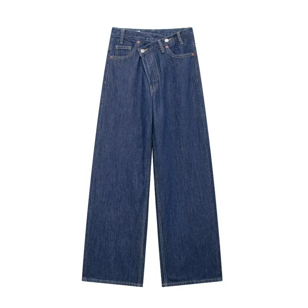 PB & ZA2024 ฤดูหนาวเสื้อผ้าสตรีใหม่สไตล์SlimmingและSimple Double Breastedกางเกงเอวสูงและขากว้างDENIMกางเกง