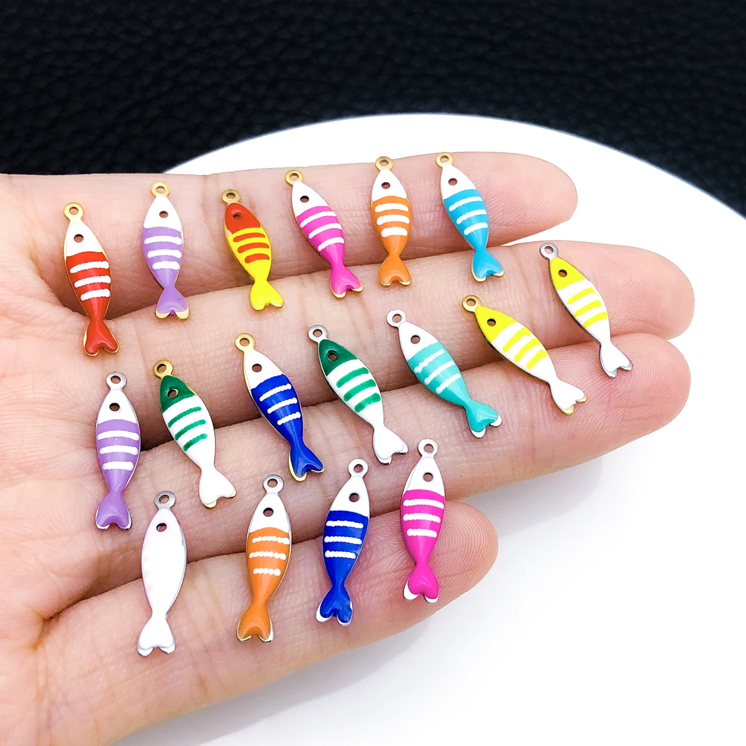 5pcs 5x19mm Stainless Steel Gold Tropical Fish Charms Enamel Pendants for Jewelry Making DIY Necklace Bracelet Earrings