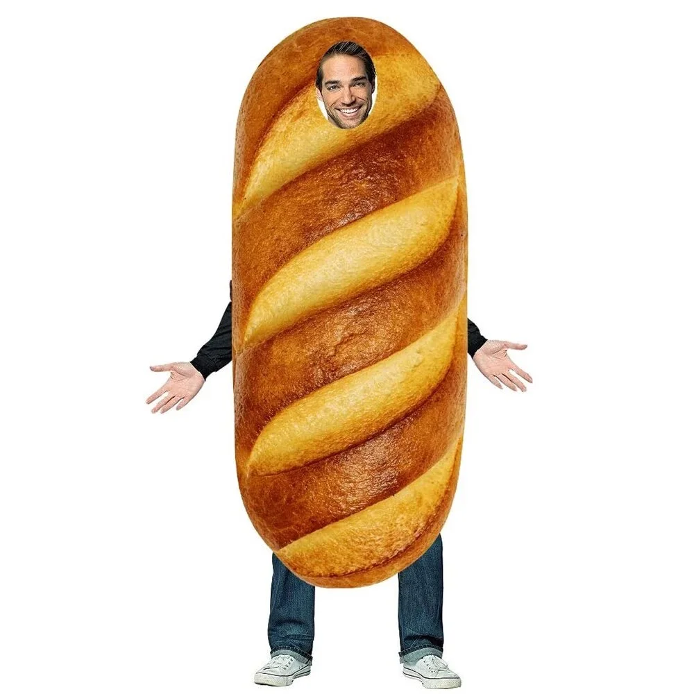 

2025 New Arrival Men French Bread Halloween Fancy Dress Up Baguette Adult Costume