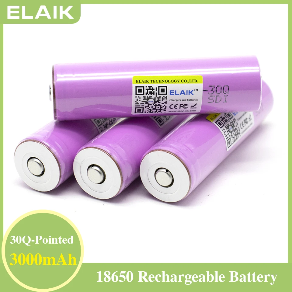 1-10PCS ELAIK INR18650 30Q 3.7V Rechargeable Li-Ion Battery 30A Discharge For Samsung INR18650 Flashlight Car LED lights Lamps