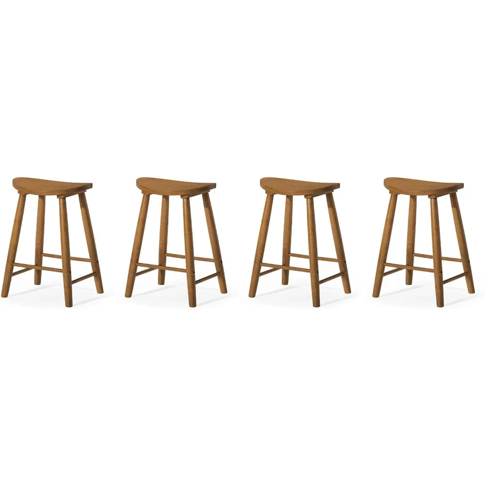 

Luna 26 Inch Tall Counter Height Backless Modern Dining Barstool in Rustic Natural Wood Finish with Narrow Saddle Seat, Set of