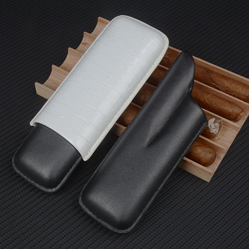 White Cigar Case Crocodile Pattern Cigar Holder 22mm Leather Mini Box 2 Tube for Travel Cigar Humidor 6