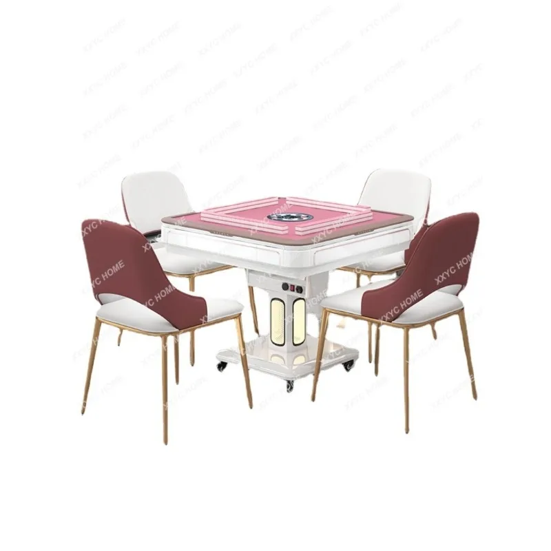 Electric Double Drive Folding Mahjong Machine Automatic Pink  Affordable Luxury Household Dining Table Dual-Use Mahjong Table