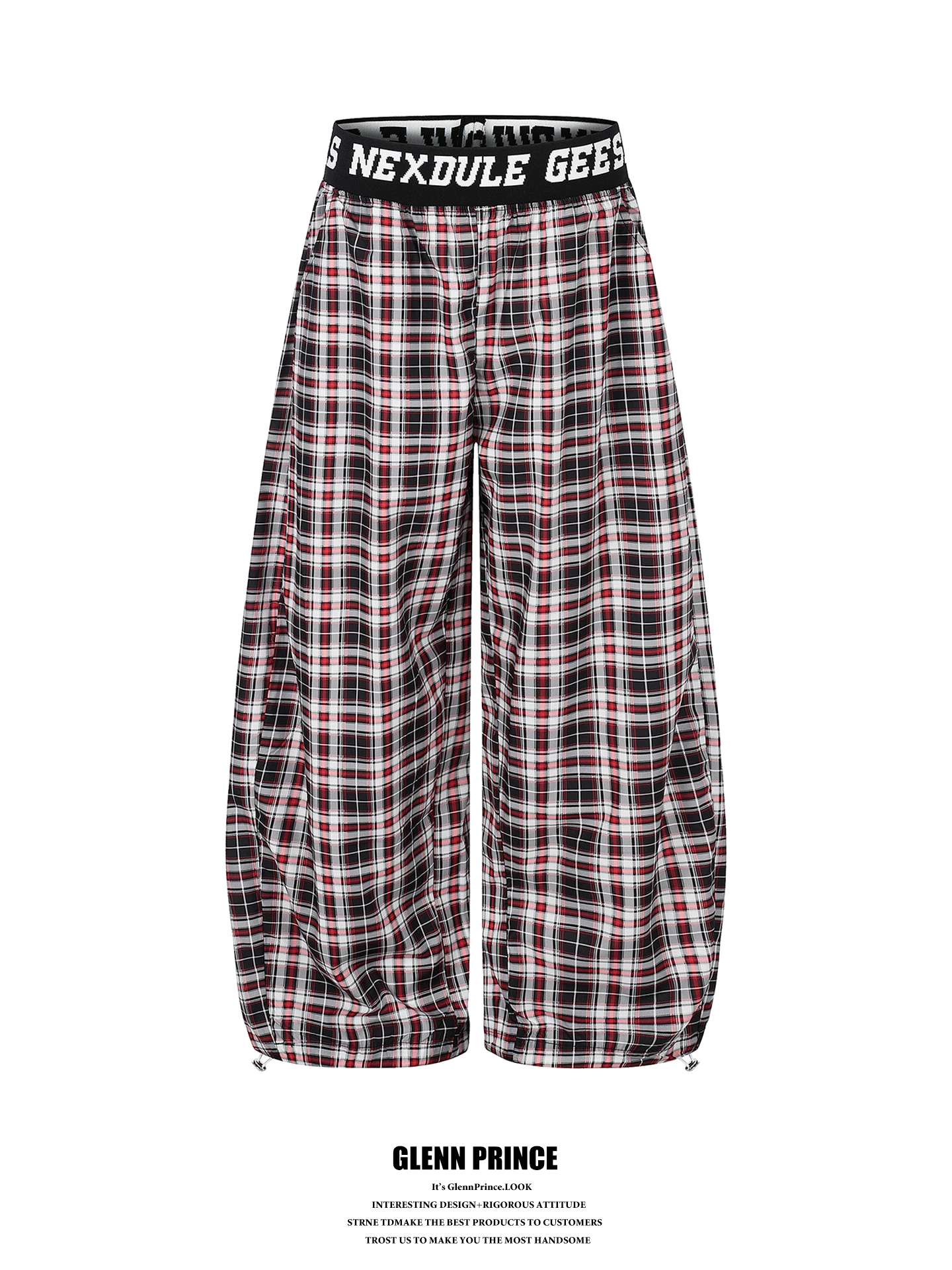 American Retro Contrast Color Plaid Letter Waist Knife Pants Men's College Style Versatile Couple Casual Pants Loose Straight...