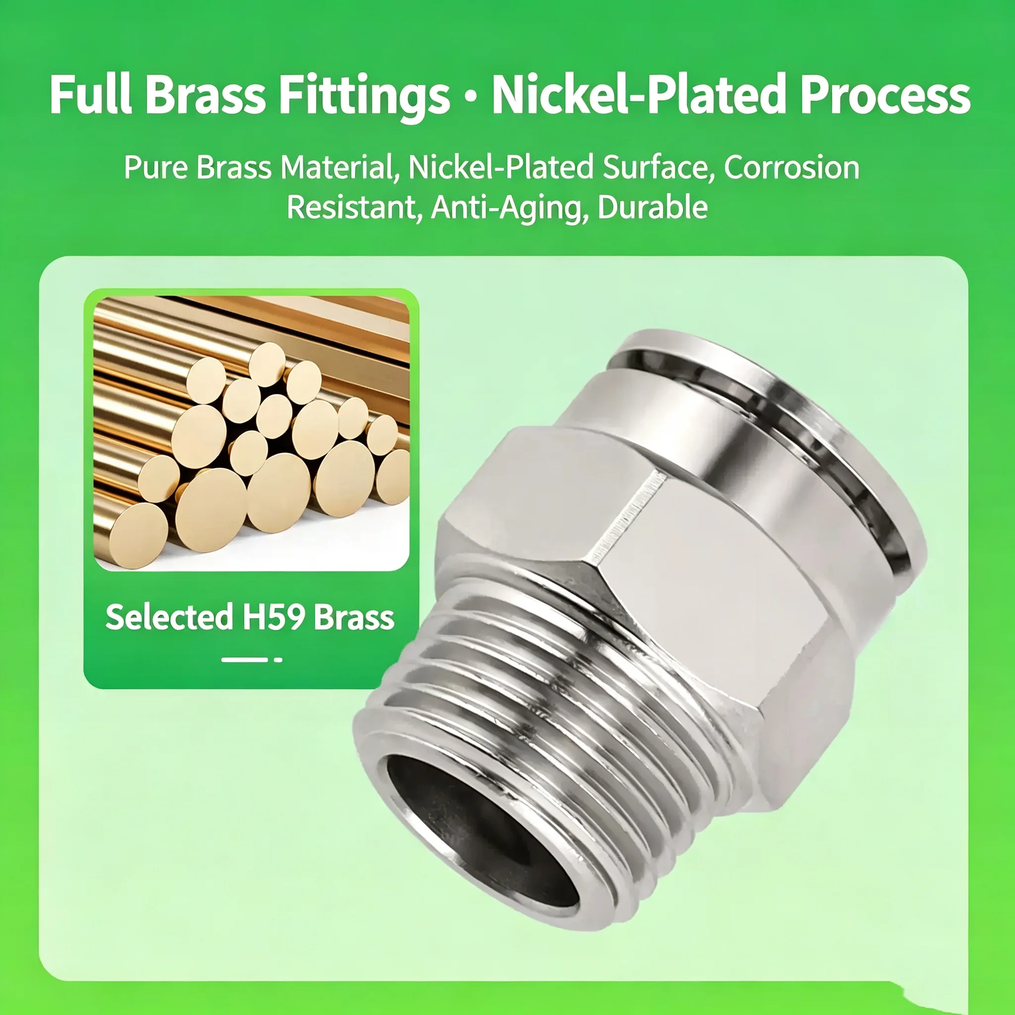 Connector All Copper Nickel Plated Quick Plug External Thread 1/8 1/4 3/8 1/2 M5 Air Hose 4 6 8 10 12mm PC8-02 Pneumatic Quick