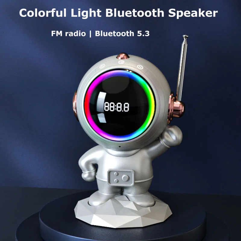 Mini Portable Bluetooth 5.3 Speaker Spaceman Colorful Light Sound System High Sensitivity FM Radio Wireless Music Player