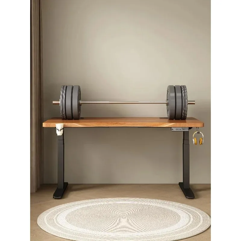 Modern Minimalist Ergonomic Electric Lift Standing Desk Solid Wood Top Double Hidden Dual Motors Steel Frame Automatic Office