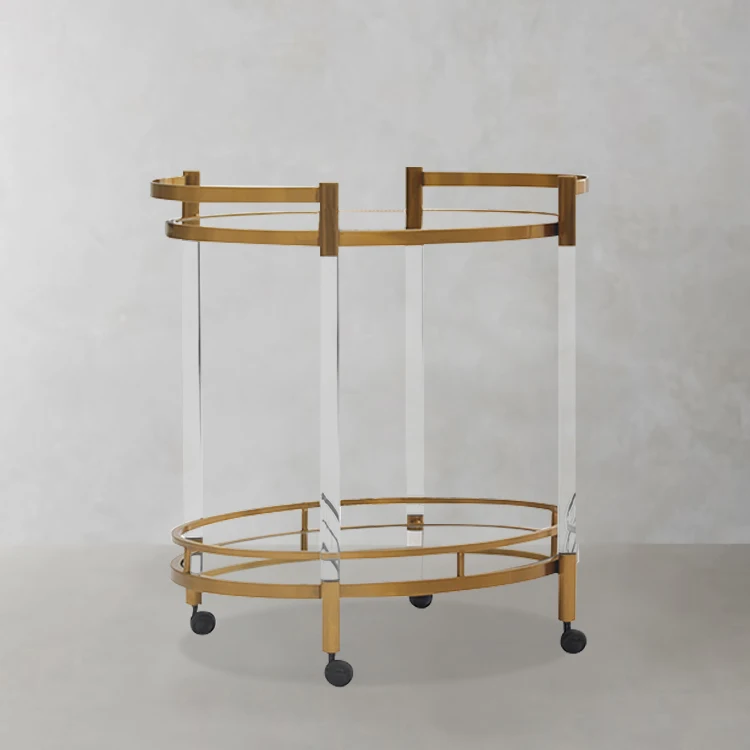 Luxury modern round acrylic trolley glass bar trolley family hotel kitchen catering wine cellar supermarket