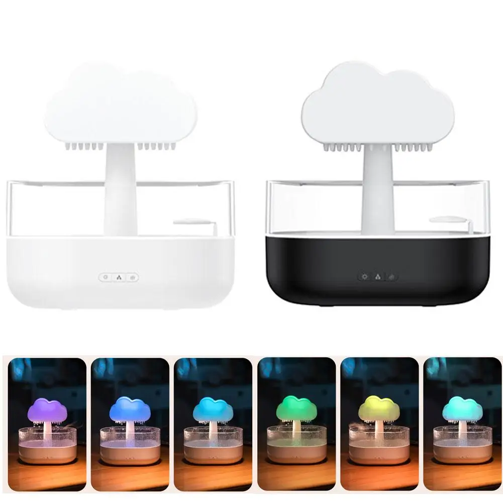 Cloud Air Humidifier Electric Aroma Essential Oil Diffuser Ultrasonic Mist Rain Cloud Color Night Light Raindrops White Noise