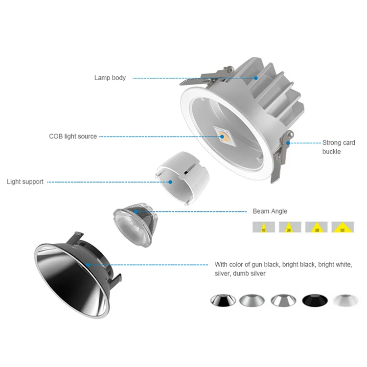 Anti-glare Led Downlight 12w Downlights Led Recessed Down Light Cold White Warm Color Ceiling Downlight 110v 220v Home Office
