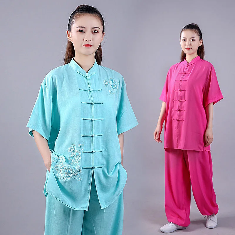 Unisex Summer Short Sleeve Cotton Linen Tai Chi Suit - Breathable Lightweight Flowy Martial Arts Practice Set