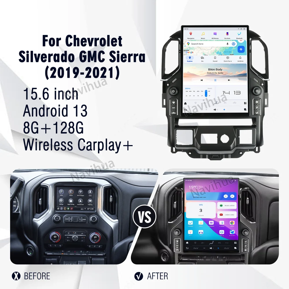 New 15.6 Inch Tesla Style Android Screen For Chevrolet Silverado GMC Sierra 2019 2021 Multimedia Car Radio Navigation Carplay