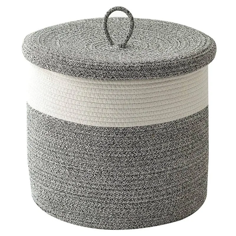 Woven Rope Basket With Lid Cotton Rope Baskets For Organizing Laundry Baskets Hamper Basket For Blanket Nursery