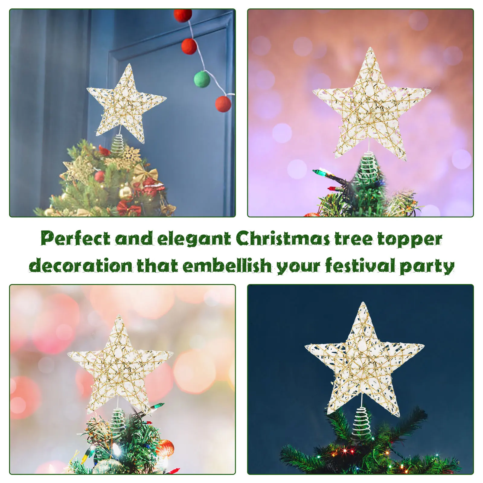 

Christmas Tree Star Decor Iron Lightweight Xmas Pentagram Christmas Star Tree Topper nament Festival Party