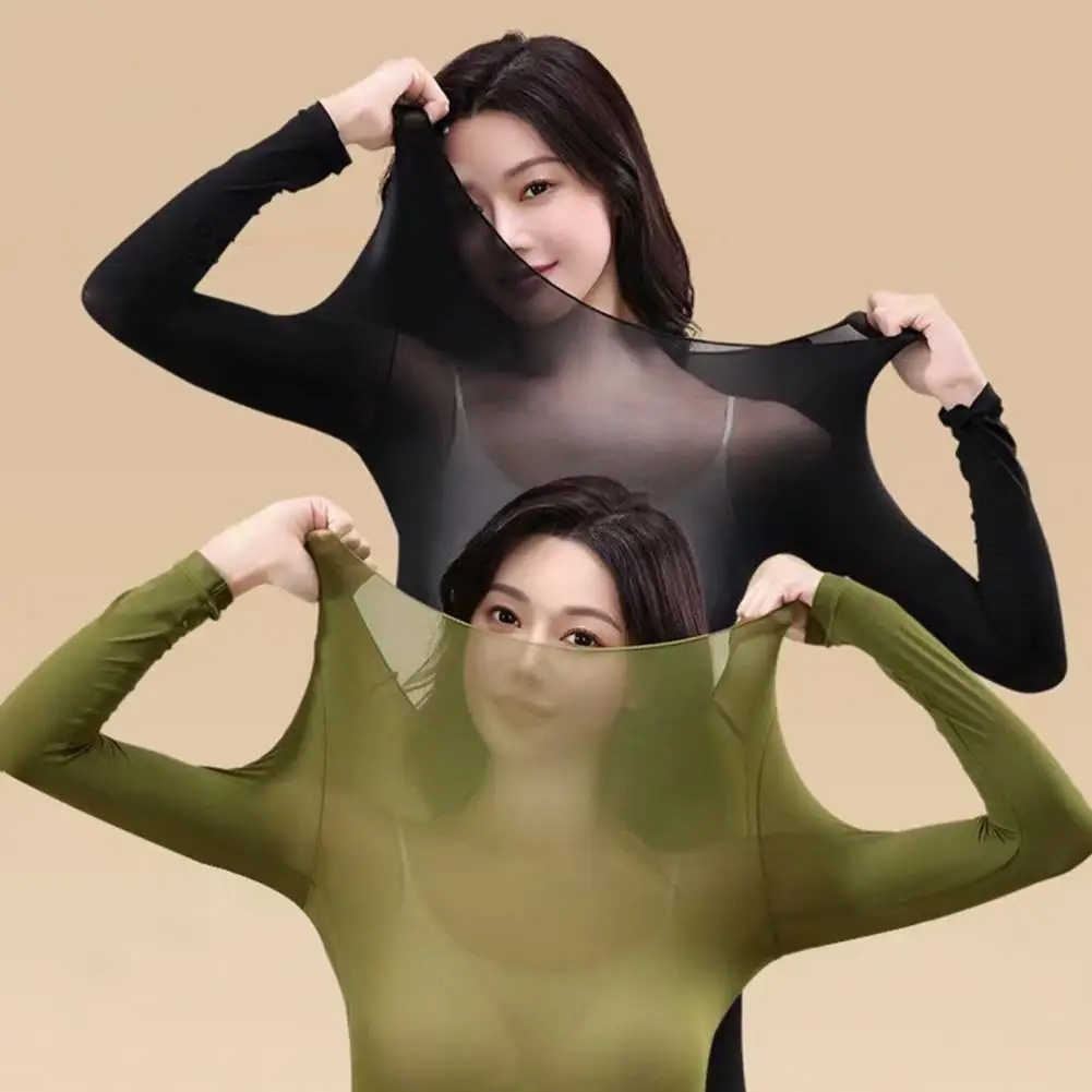 2 Pcs/Set Winter Unisex Thermal Underwear Set Round Neck Seamless Long Sleeve Warm Thick Plush Slim Fit Elastic Cold Weather Paj