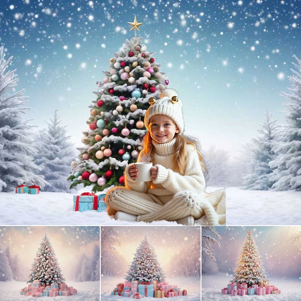 

MOON.QG Christmas Tree Backgrounds For Photographs Party Supplies Snowflake Gifts Bokeh Custom Backdrop Photozone Studio Booth