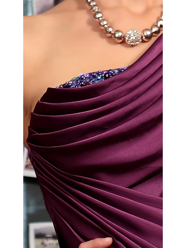 Bainha elegante vestidos de noite formal casamento convidado um ombro sem costas sem mangas até o chão cetim com pregas vestido de baile