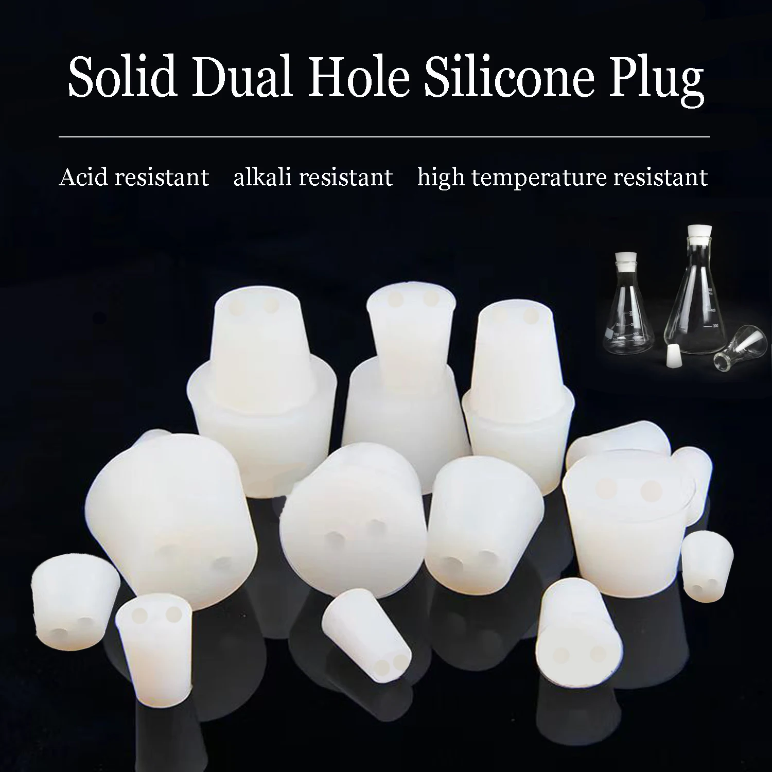 1-2pcs White Silicone Lab Stopper, Tapered Rubber Plug 4# to 12#, Tight Seal for Test Tubes, Flasks & Fermentation Vessels