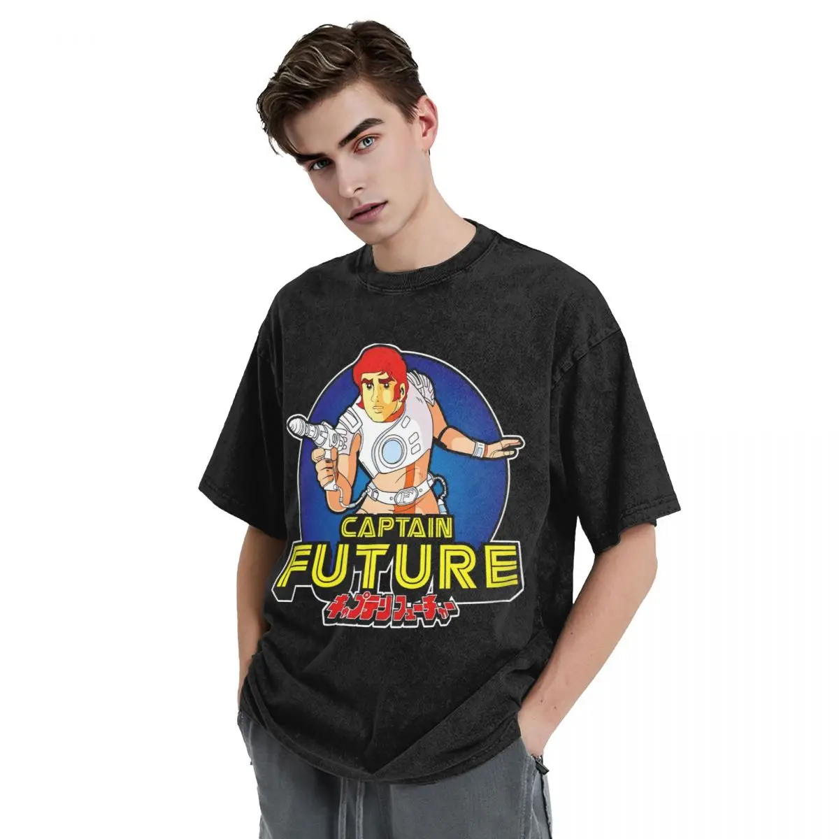 Anime Captain Future Washed T Shirts Streetwear Hip Hop Cool T-Shirt Tees Men Women 100% Cotton Oversize Summer