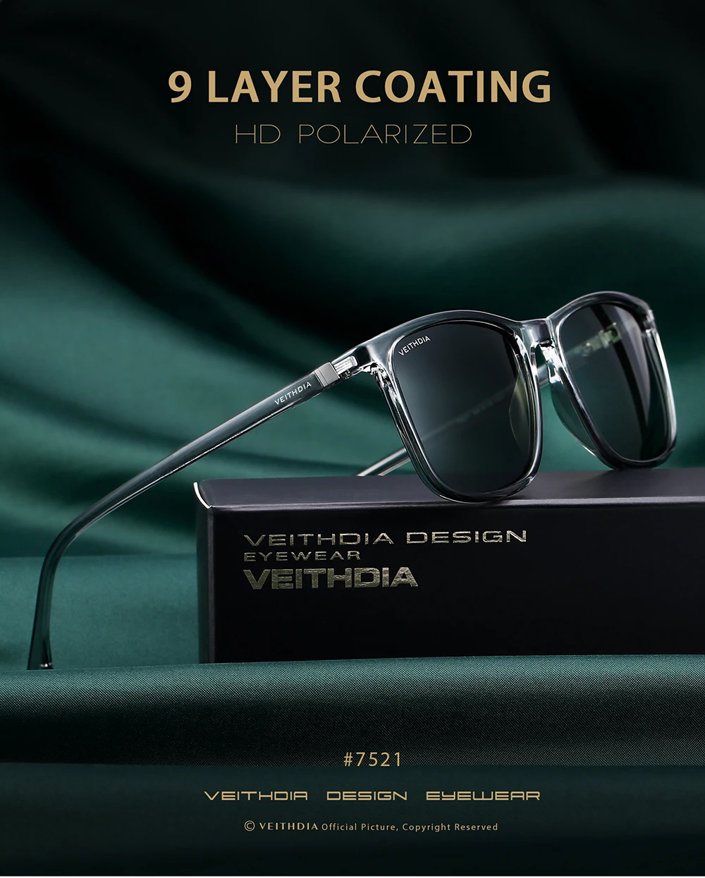 VEITHDIA Marke Männer Frauen Sonnenbrille Unisex Retro TR90 Sonnenbrille Polarisierte UV400 Objektiv Vintage Brillen Sonnenbrille Für Männliche 7521 – Detail 2