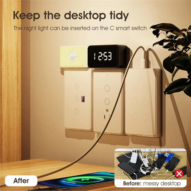 A44Z-PIR Night Light Intelligent Human Body Sensor Lamp Home Aisle Cabinet Bedroom Typec Plug-In LED Bedside Night Light