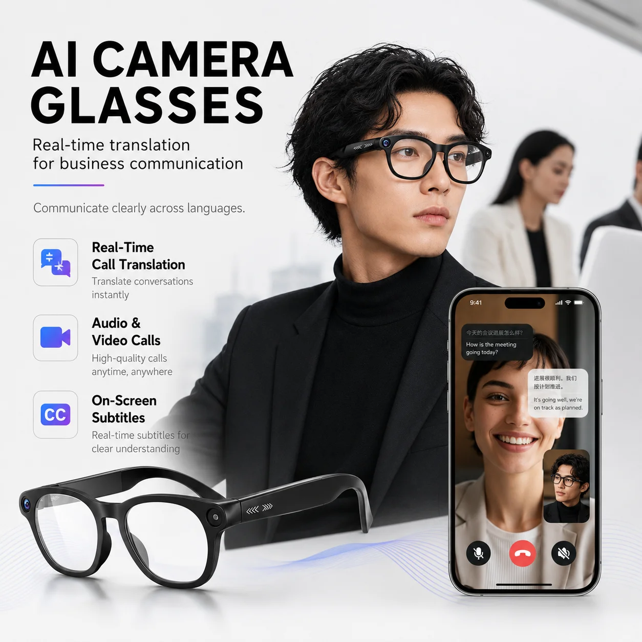 CY03 AI Smart Glasses 800W Pixel  HD Camera Video Bluetooth Call Real-time Translation Live Streaming Glasses
