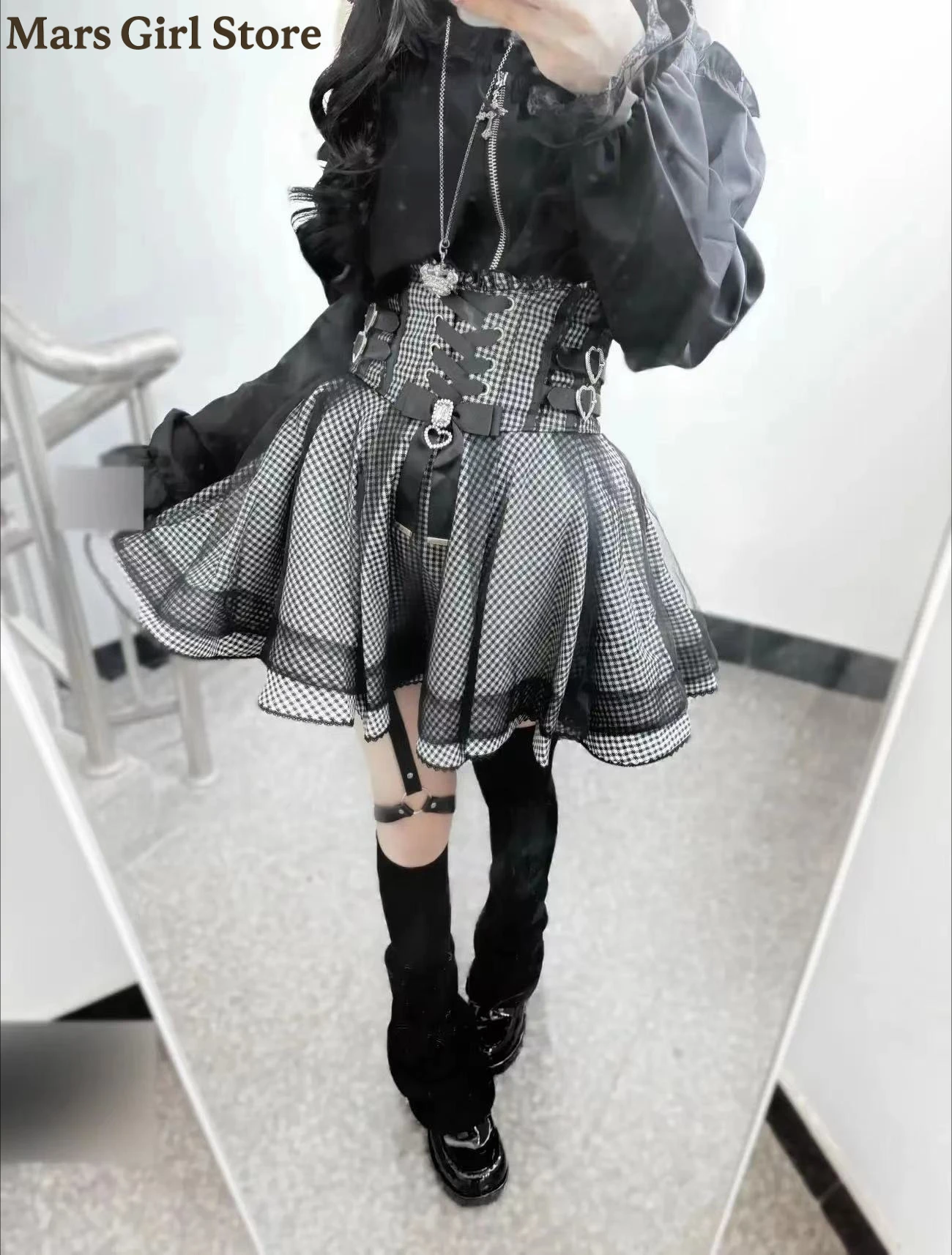 Japanese Dark Lolita Kawaii Slim Off Shoulder 2-Pieces Set Women Lovely Lace Black Short Skirt Suit Fashion Vintage Jiraikei Set