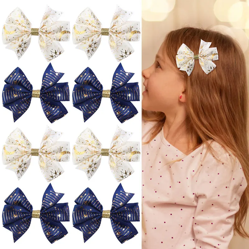 2Pcs New Shining Bronzing Hair Bows Clip For Baby Girls Boutique Children Hairpins Headwear Kids Barrettes Hair Accessories