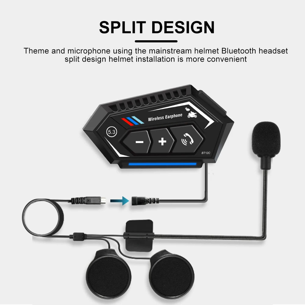 Casing lunak BT12 Headset helm sepeda motor T, earphone nirkabel 5.3 Kit panggilan bebas genggam IPX7 tahan air pengurang Roise