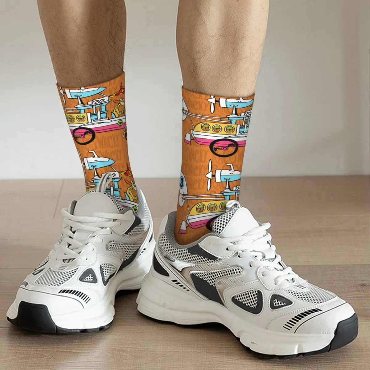 Chaussette d'avion de compression Elin pour hommes, Harajuku, W-Wacky Races, Quality Pattern Crew, Casual