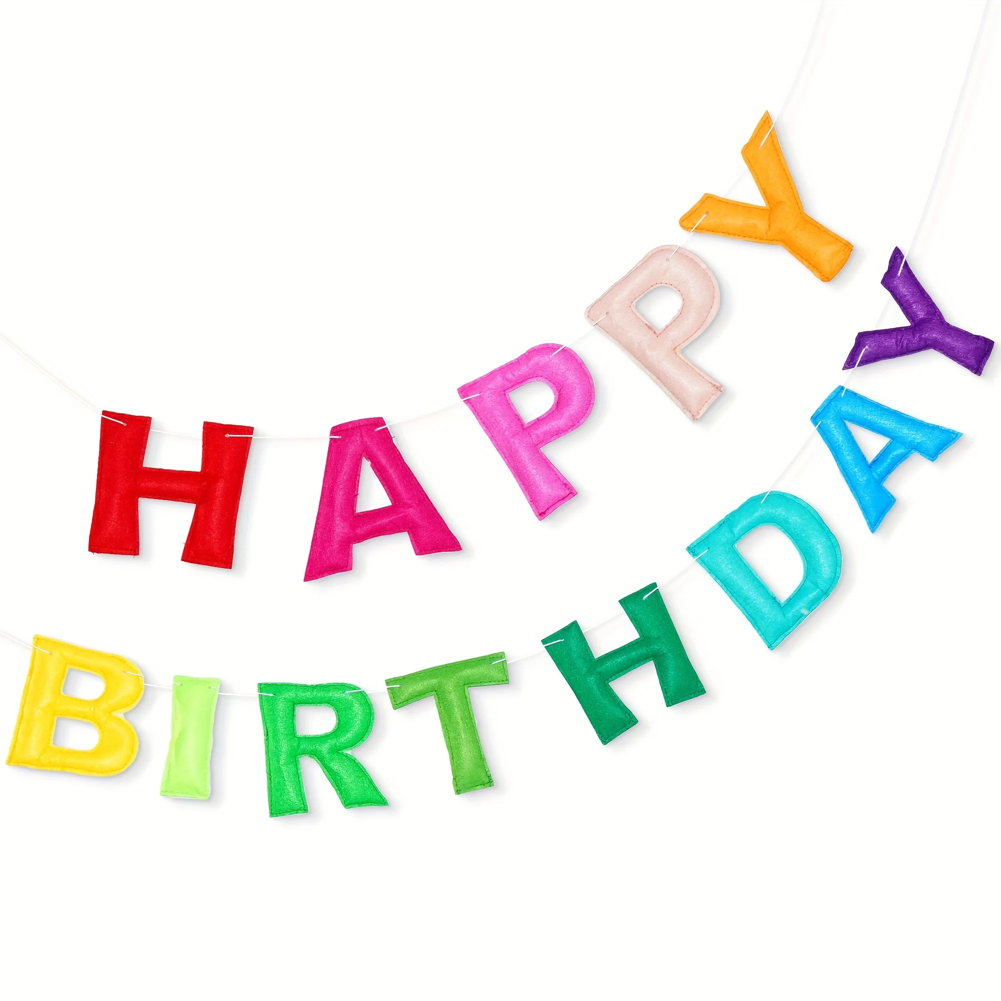 Regenbogen-Filz-Girlande „Happy Birthday“, federlos, festliches Party-Dekor-Banner für Geburtstagsfeiern, Heimdekoration – Detail 7