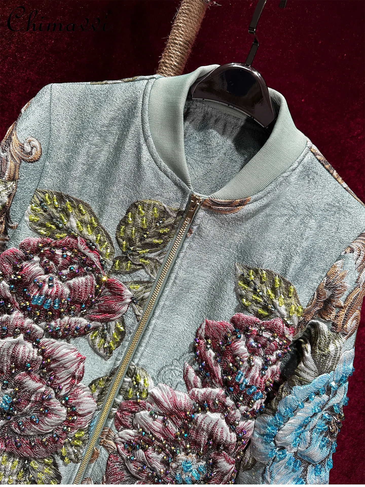 High-end Heavy Embroidery Jacquard Beaded Luxurious Jacket Coat Baseball Jacket Women Autumn New Fashion Retro Elegant Coat Top