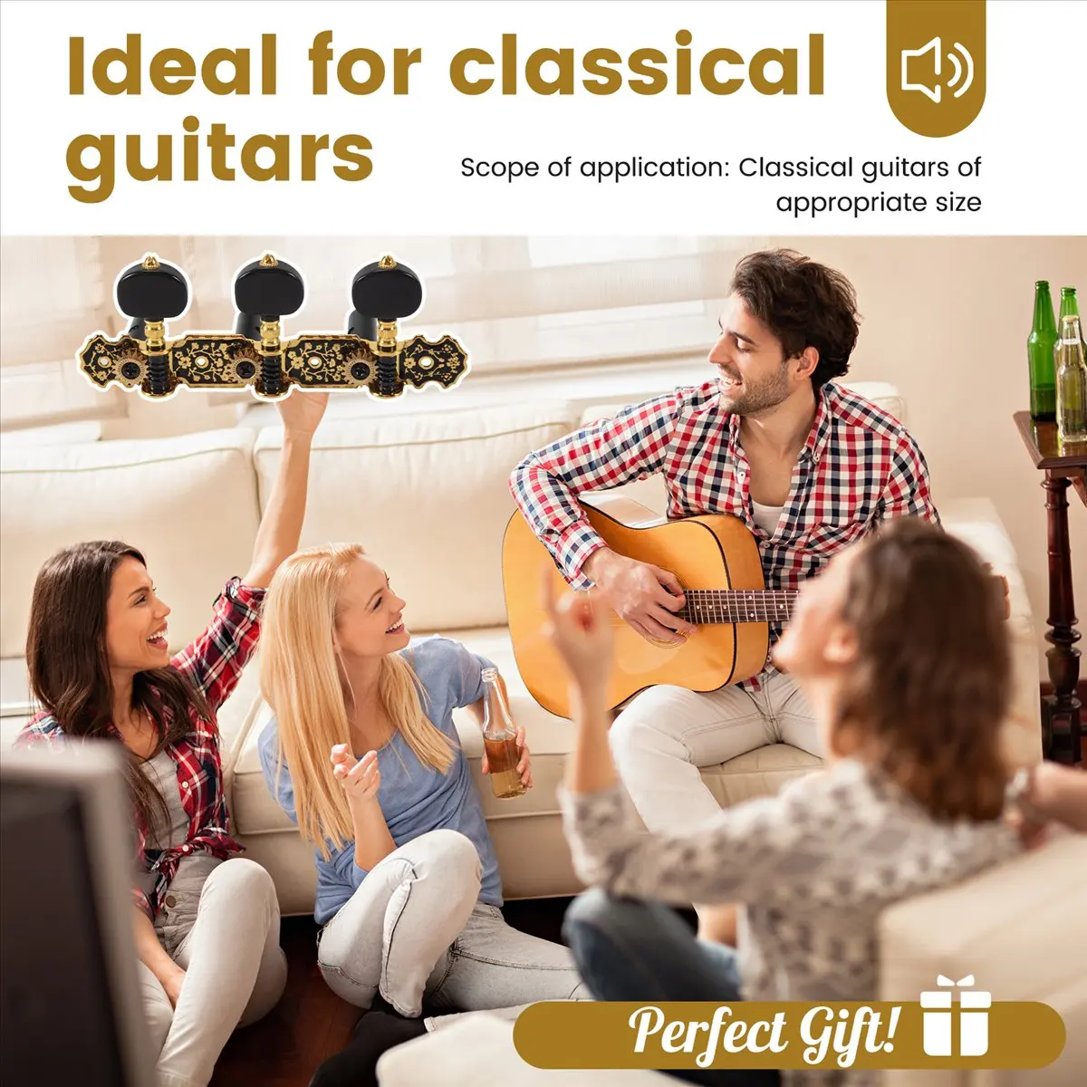 【EXCLUSIVE!】Guitar Machine Heads Classic Guitar String Tuning Pegs Key Gold 3L Tuners Keys Part Parts Accessories