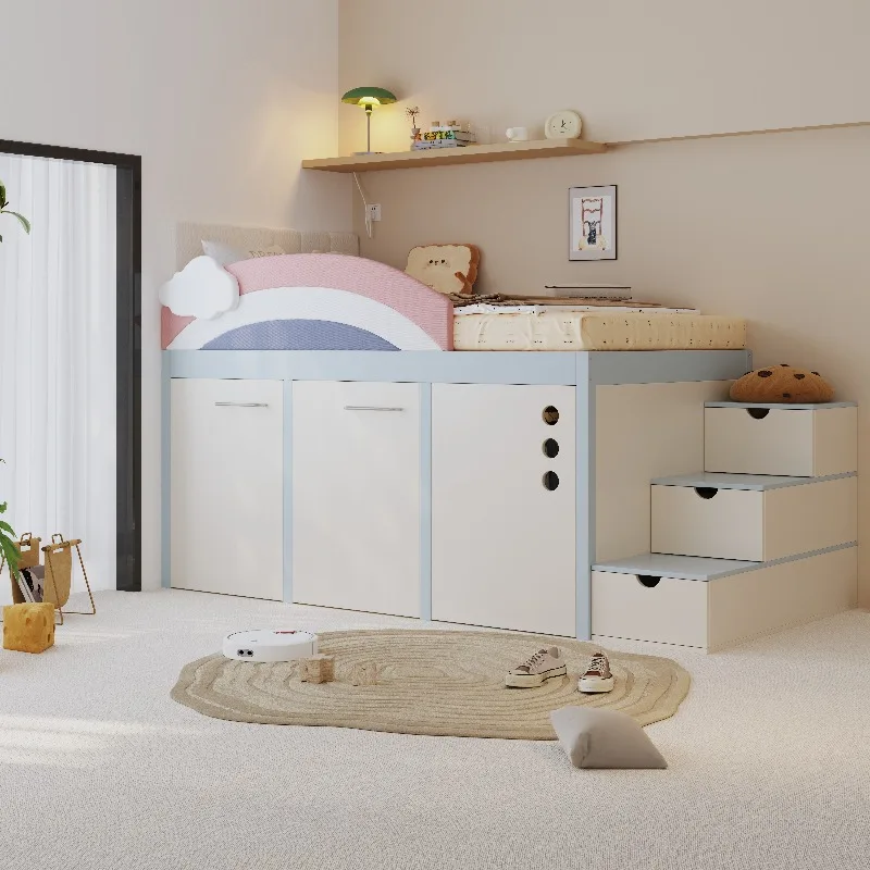 Luxuce Stairs Yellow Kids Beds Wooden Safety Design Modern Style Children Beds Playpen Single Camas Infantiles Furniture Home