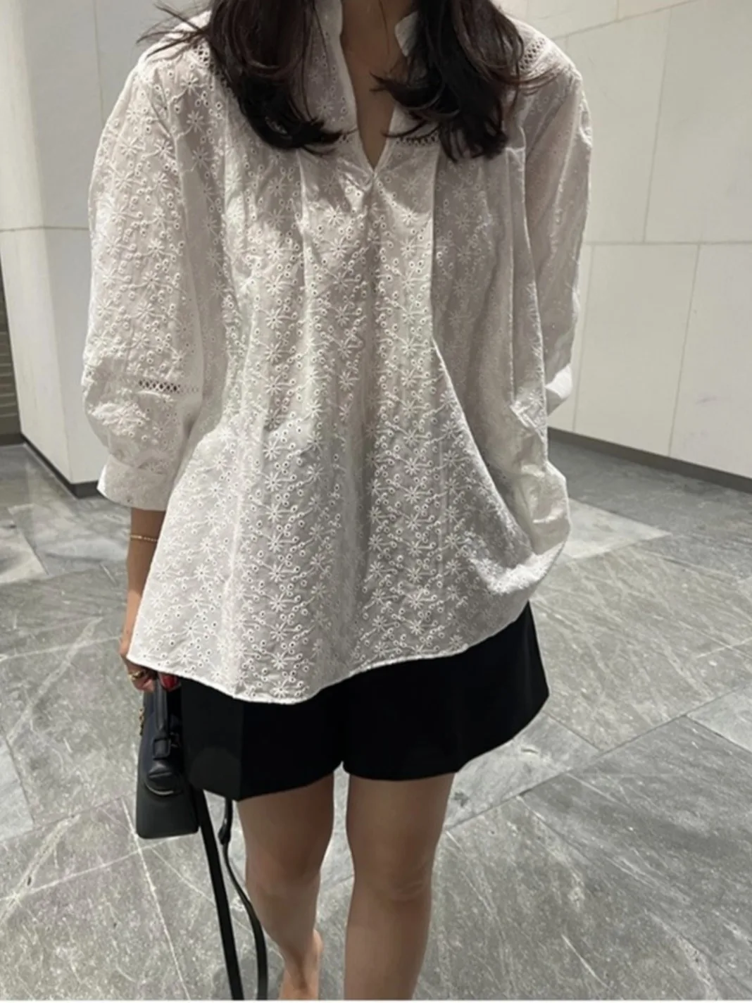 Retro Chic Lungo Sve Gancio in pizzo Design Allentato Casual Ele irt Sweet Sle Lanterna Sve Chiusura con bottoni in puro colore