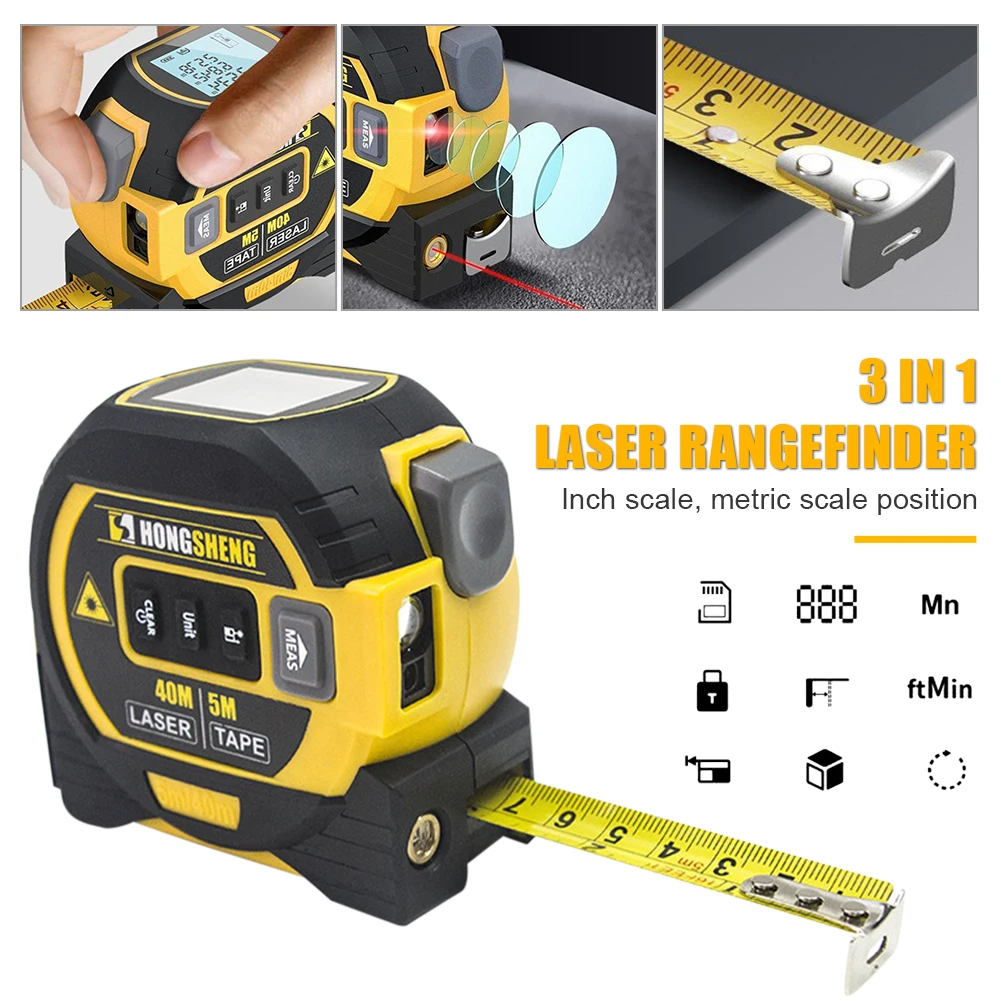 

5m Laser Rangefinder 3 in 1 Tape Measure Ruler LCD Display with Backlight Distance Meter Building Measurement Device Tools